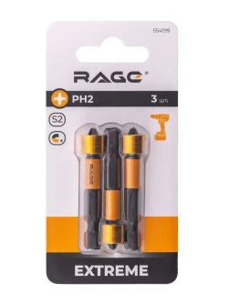 Биты с магнитным ограничителем PH2 x 50 мм 3 шт для ДСП гипсокартона RAGE