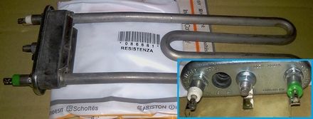 Тэн для стиральной машины Indesit (Индезит)/Ariston (Аристон) 081654, 086661 - 1700W немного изогнут, 212mm с отв.