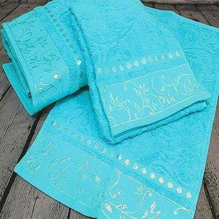 Набор из 3-х полотенец жаккардовых "П37. СВЕТЛО-БИРЮЗОВЫЙ", 100% хлопок, Россия.