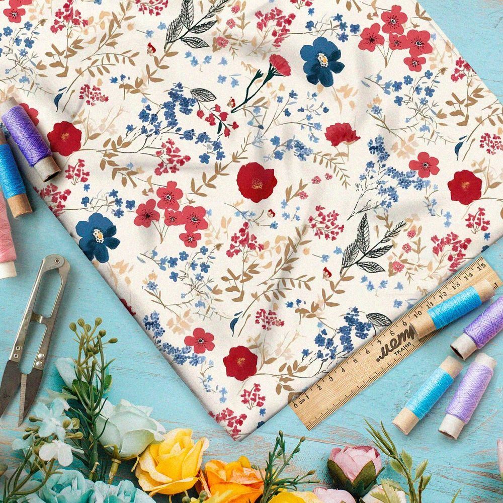 Ткань премиум интерлок чудесная цветочная мелодия