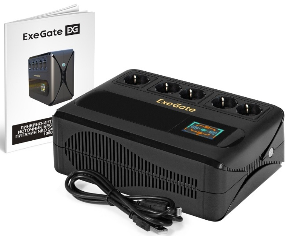 Источник бесперебойного питания  Exegate NEO Smart BU-1000.LCD.AVR.5SH.RJ.USB