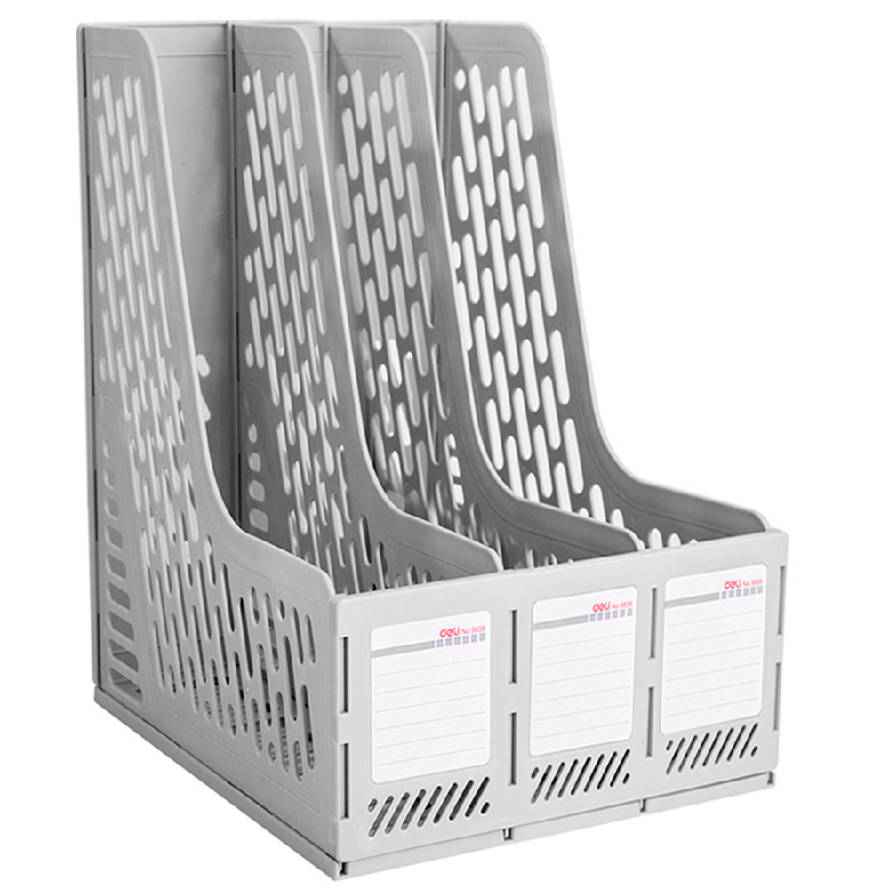 Лоток вертикальный DELI, 3 отделения, серый