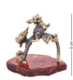 Народные промыслы AM-4124 Фигурка «Кот и мышь Всадник» (латунь, янтарь)