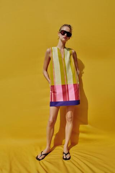 ZARA КОРОТКОЕ ПЛАТЬЕ В ПОЛОСКУ, РАЗНОЦВЕТНЫЙ