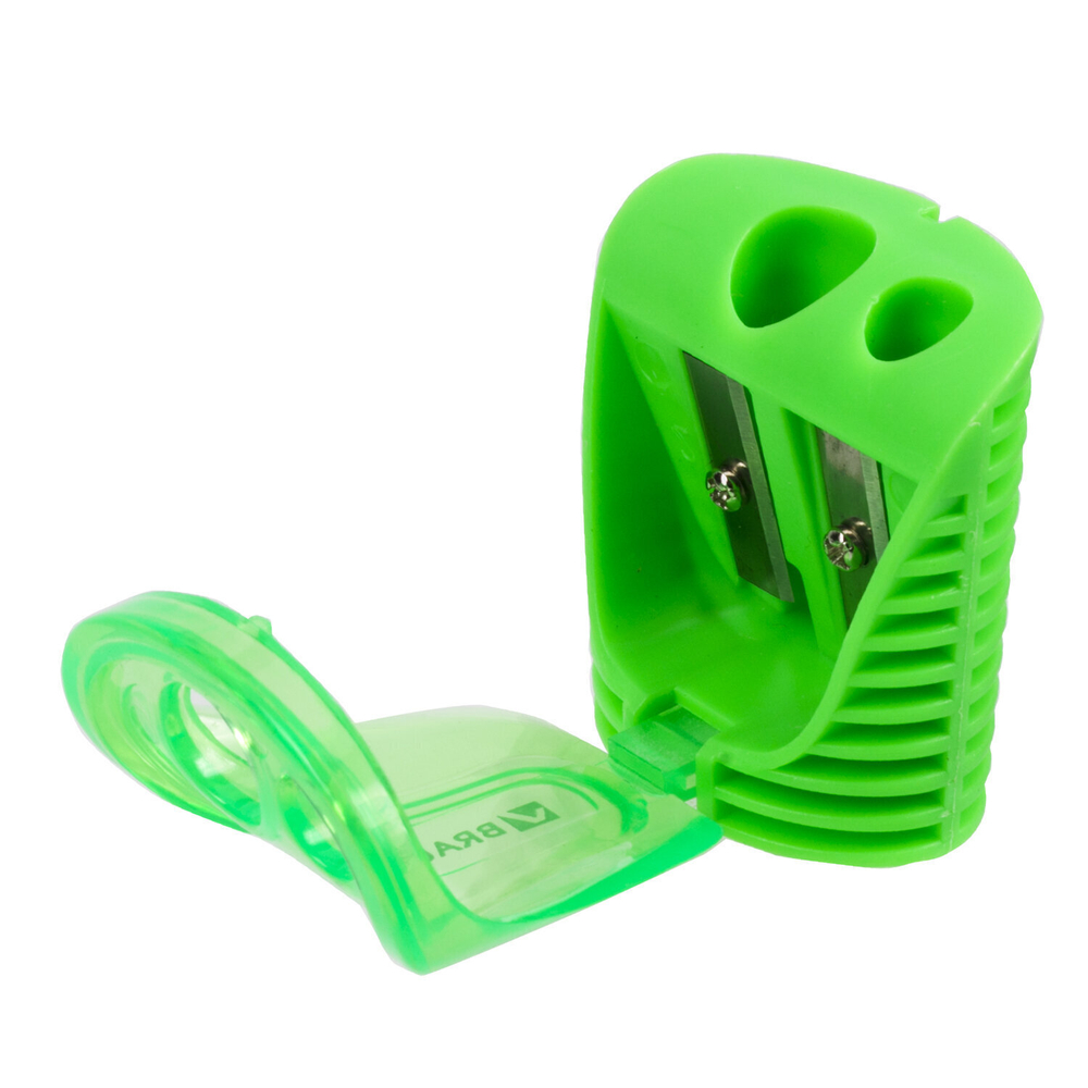 Точилка BRAUBERG "Cell Dual" 2 отверстия для чернографитных карандашей (в том числе утолщенных) с контейнером корпус ассорти (24 штуки в упаковке)