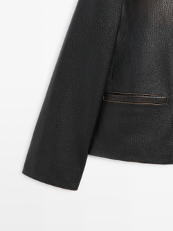 Massimo Dutti Короткая куртка из кожи наппа, черный