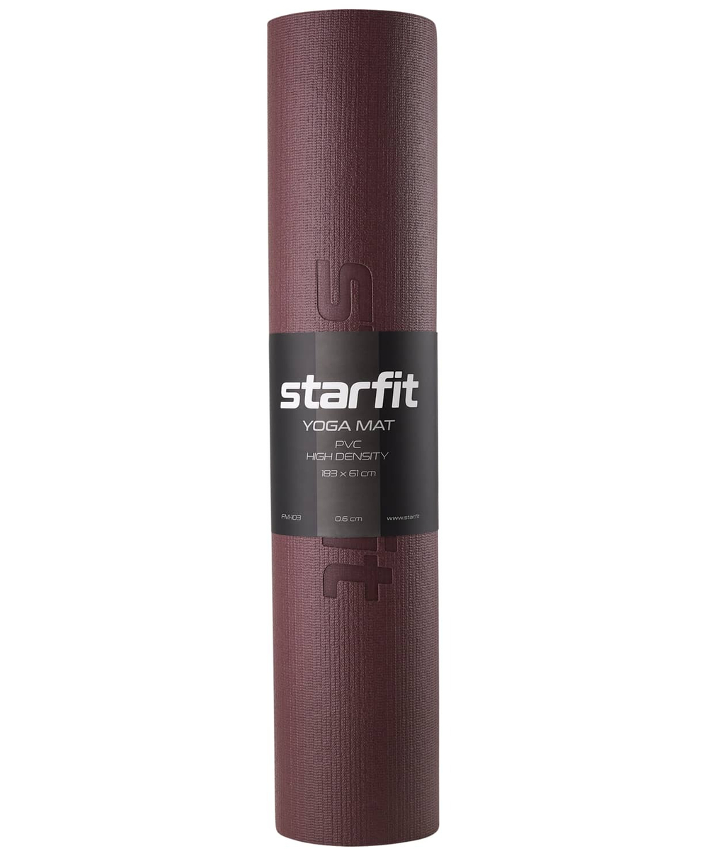 Коврик для йоги и фитнеса высокой плотности FM-103, PVC HD, 183x61x0,6 см, горячий шоколад