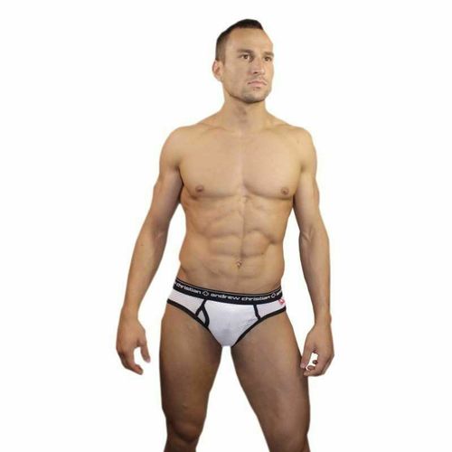 Мужские трусы брифы белые в сетку Andrew Christian Sports Mesh Brief White  13911