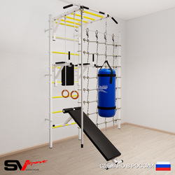 Шведская стенка Sv Sport усиленная 65430 (Турник рукоход/Брусья/Скамья/Канат/Кольца/Цепь/Мешок 30кг/Канатный лаз)