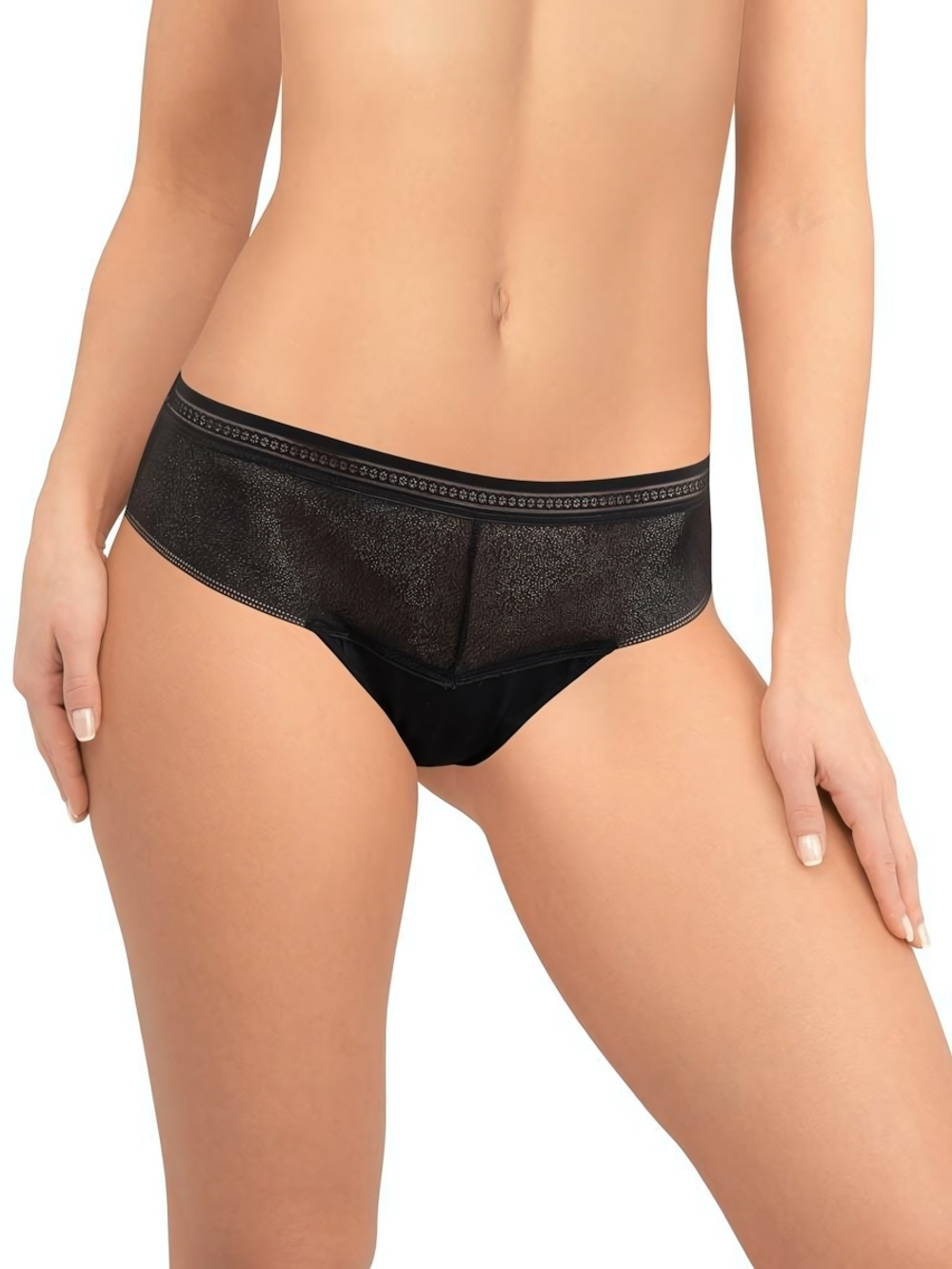 Трусики-бразилиана из кружева с сетчатой структурой (Размер: L) (Цвет: бежевый)