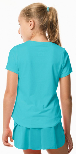 Футболка для девочки теннисная Lucky in Love Core Dynamic High-Low S/S Girls - Бирюзовый