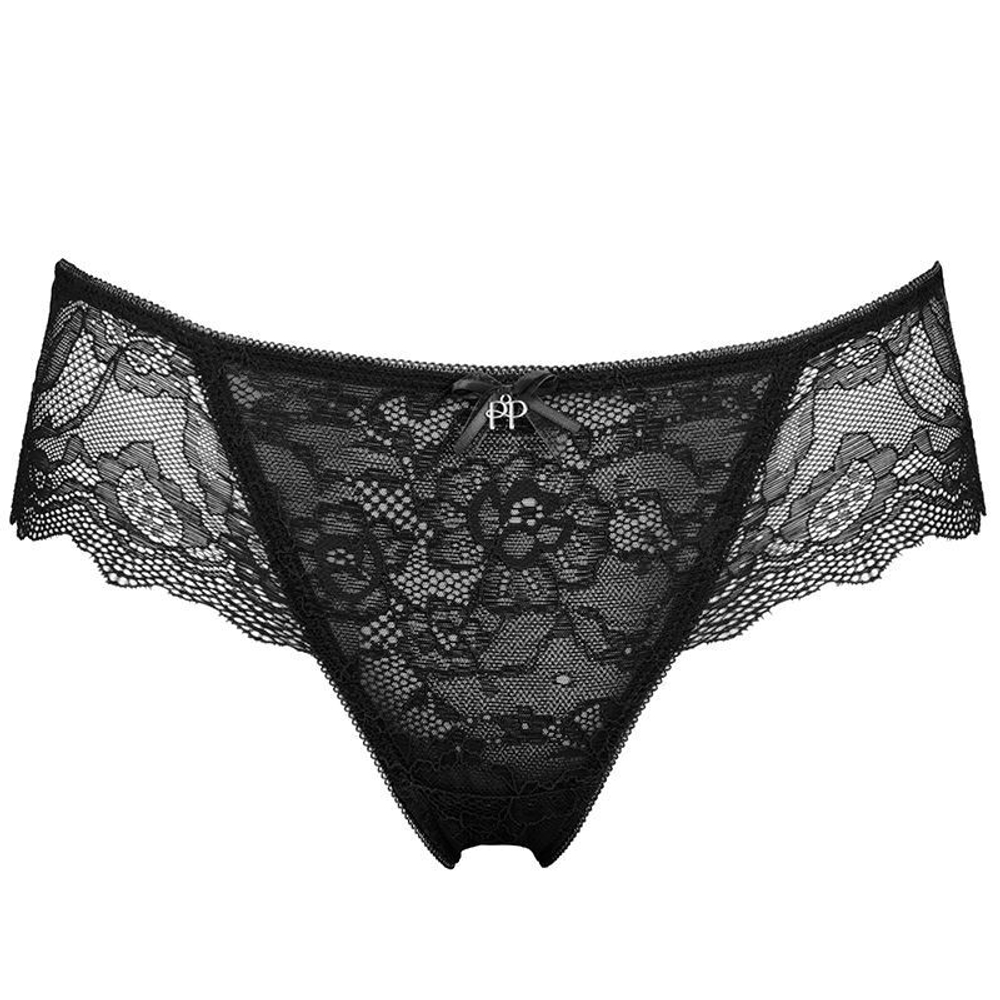 Кружевные трусики-шорты Lola (Размер: L) (Цвет: черный с бежевым)