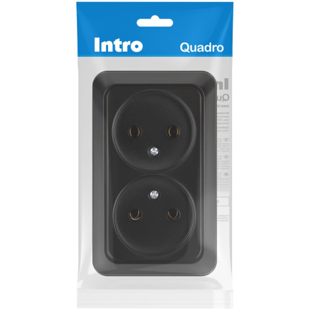 Розетка Intro Quadro 2-203-05 двойная без заземления 2х2P 16А-250В IP20 ОУ антрацит | Intro Quadro