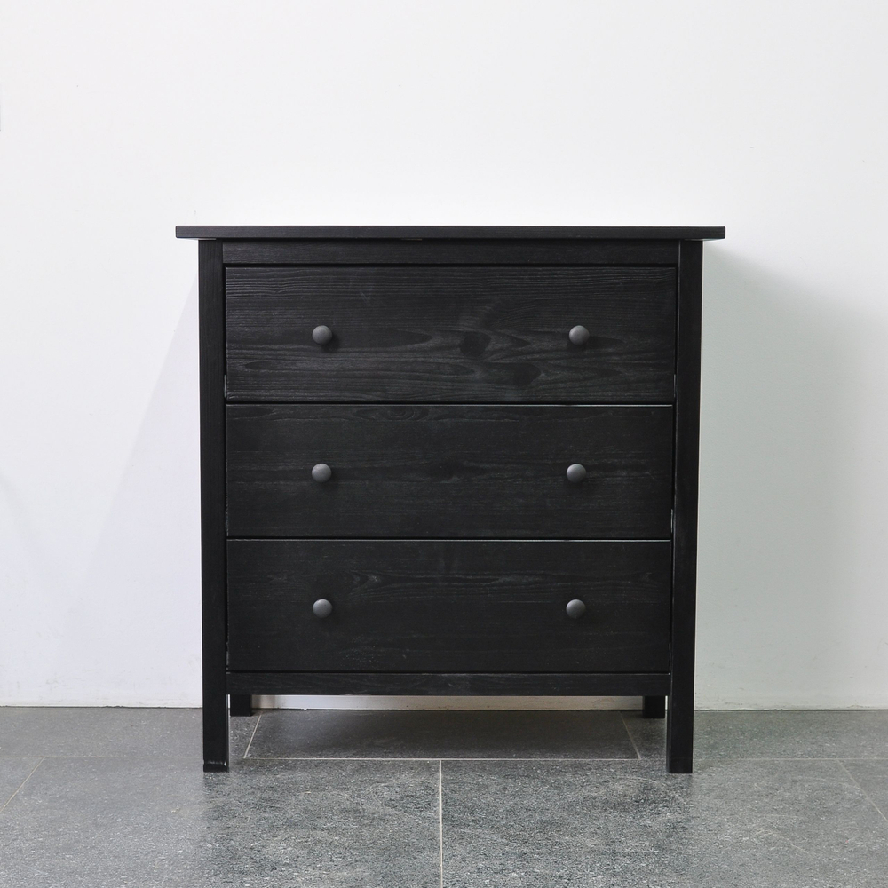 Комод, 78х38х80, Хермес, черный, с 3 ящиками, комод на ножках для одежды и игрушек, из массива дерева, IKEA