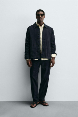 ZARA КУРТКА-РУБАШКА JACQUARD В ПОЛОСКУ, МОРСКОЙ СИНИЙ