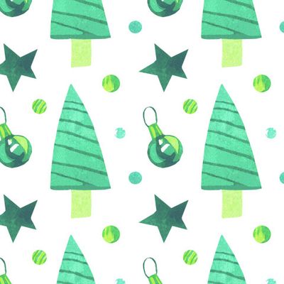 Бесшовный акварельный принт зелёным рождеством