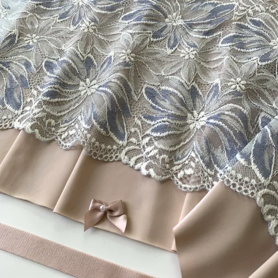 Кружево эластичное лиловое/молочное 21 см, Китай