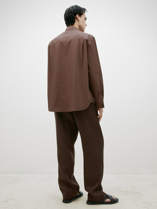 Massimo Dutti Рубашка из поплина повседневного кроя с карманами - limited edition, шоколадный
