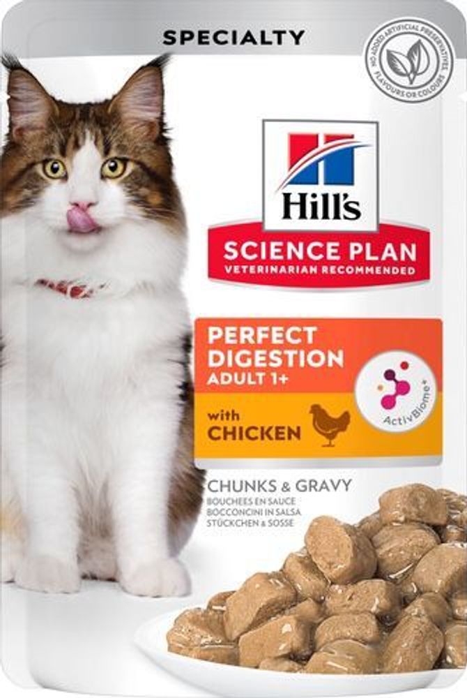 Влажный корм Hill&#39;s Science Plan Perfect Digestion для кошек для поддержания здоровья пищеварения и питания микробиома, курица с коричневым рисом 85 г