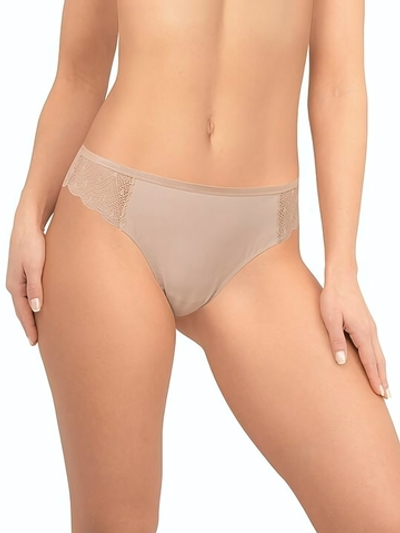 Трусики-бразилиана из кружева и микрофибры (Размер: S) (Цвет: бежевый)