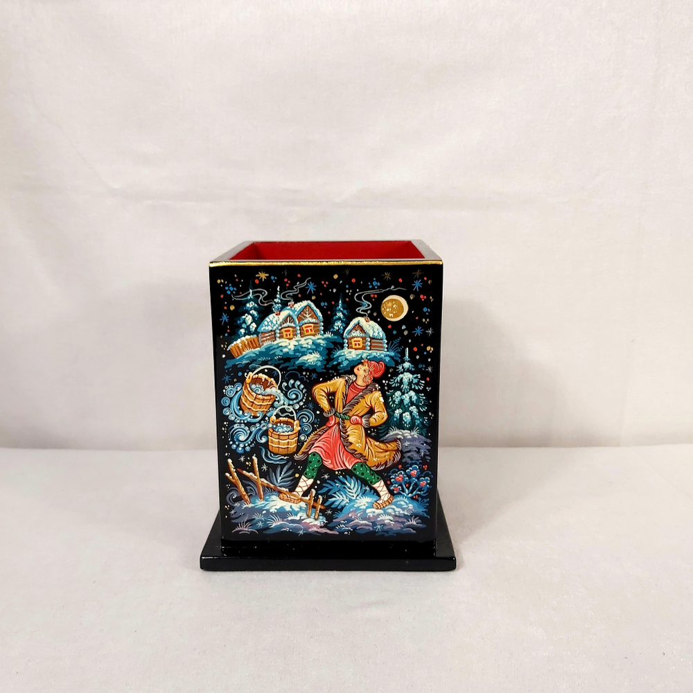 Стакан под ручки и карандаши "По-щучьему веленью" (Ручная роспись Палех)