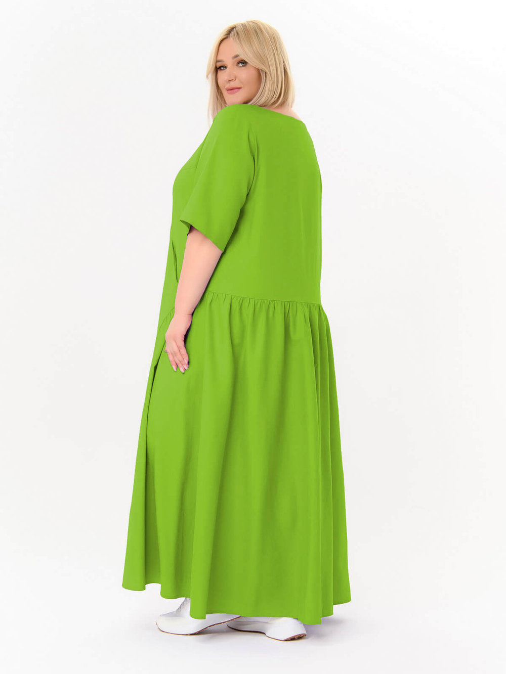 Длинное свободное платье из льна Яркий салатовый
