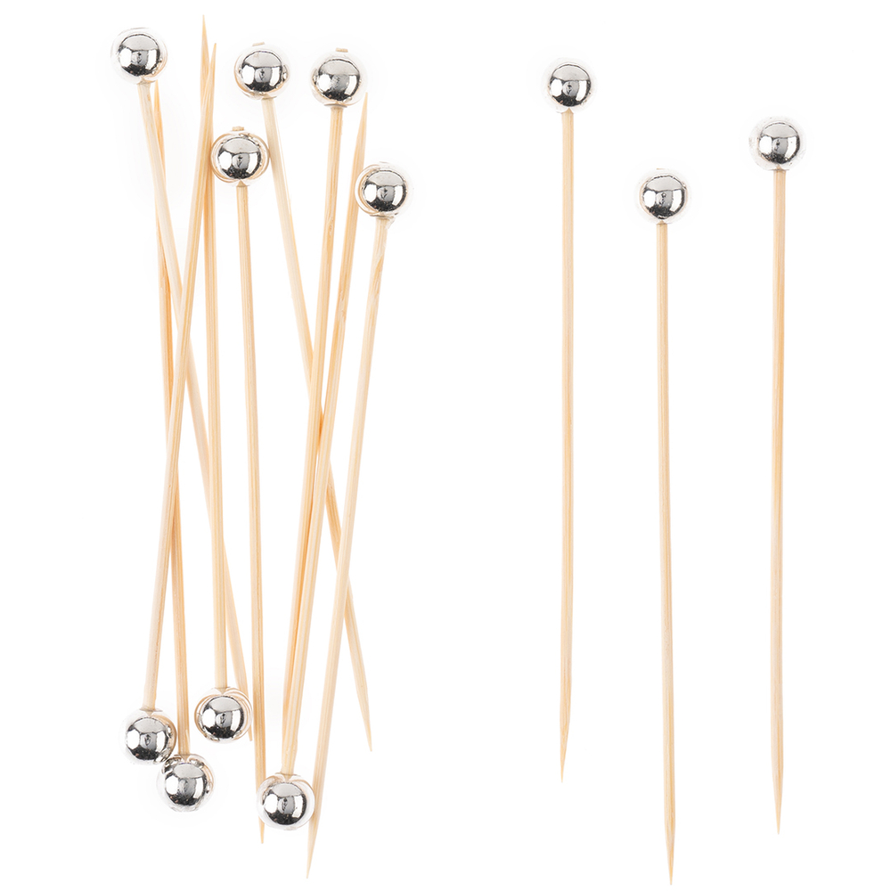 Пики Топперы, Шарики, Серебро, 14 см, 12 шт.