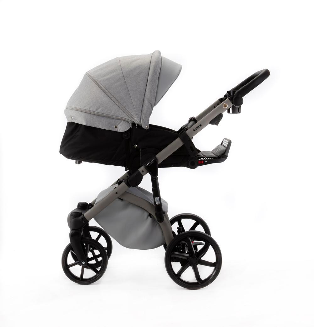 Детская универсальная коляска Adamex NOLA Natura MOON-9 (2в1) - Светло-серая ткань, светло-серая экокожи