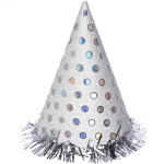 Колпак праздничный «Блеск» 20см с мишурой, цвет серебро