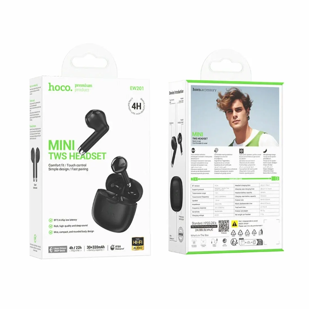 Гарнитура Bluetooth 5.4 HOCO EW201 TypeC Время работы до 4ч Черые