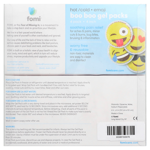 FOMI, Hot/Cold Boo Boo, гелевые компрессы, эмодзи, 4 шт.