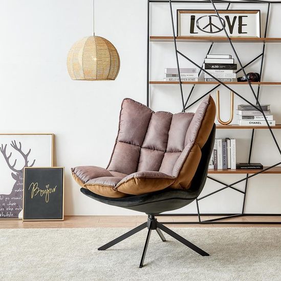 Кресло Husk с низкой спинкой, коричневая экокожа