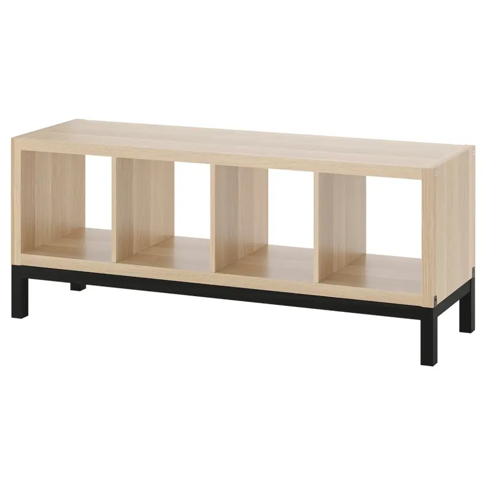 Стеллаж - IKEA KALLAX, 147х39х59 см, под беленый дуб/черный, КАЛЛАКС ИКЕА