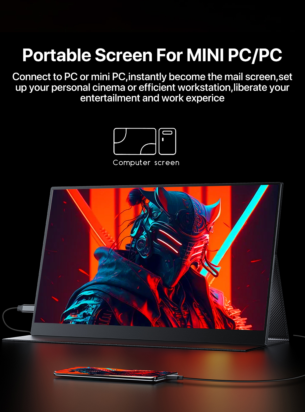 17.3" Портативный монитор с магнитным чехлом Uplays K8 FHD IPS 1920x1080, 144 Гц