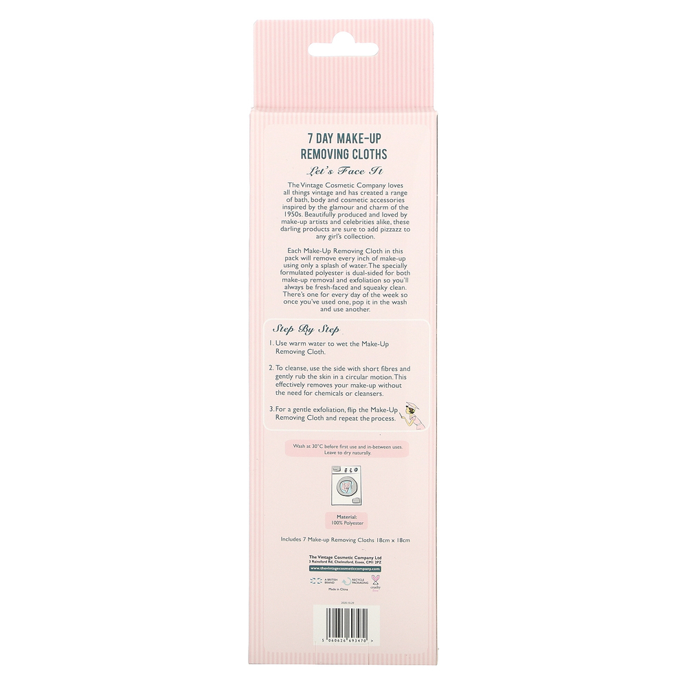 The Vintage Cosmetic Company, Салфетки для снятия макияжа на 7 дней, розовые и леопардовые, 7 шт.