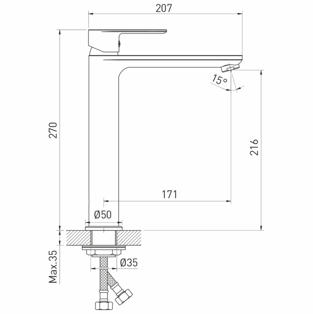Смеситель для умывальника 35k MIXLINE ML26-042 "Life" высокий излив