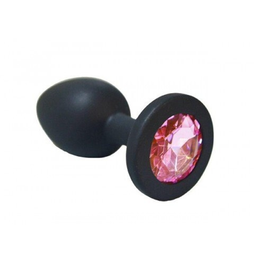 Анальная пробка из чёрного силикона с розовым кристаллом (размер S)