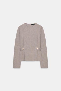 ZARA ТОП ИЗ САРЖИ С ПУГОВИЦАМИ, СЕРО-КОРИЧНЕВЫЙ