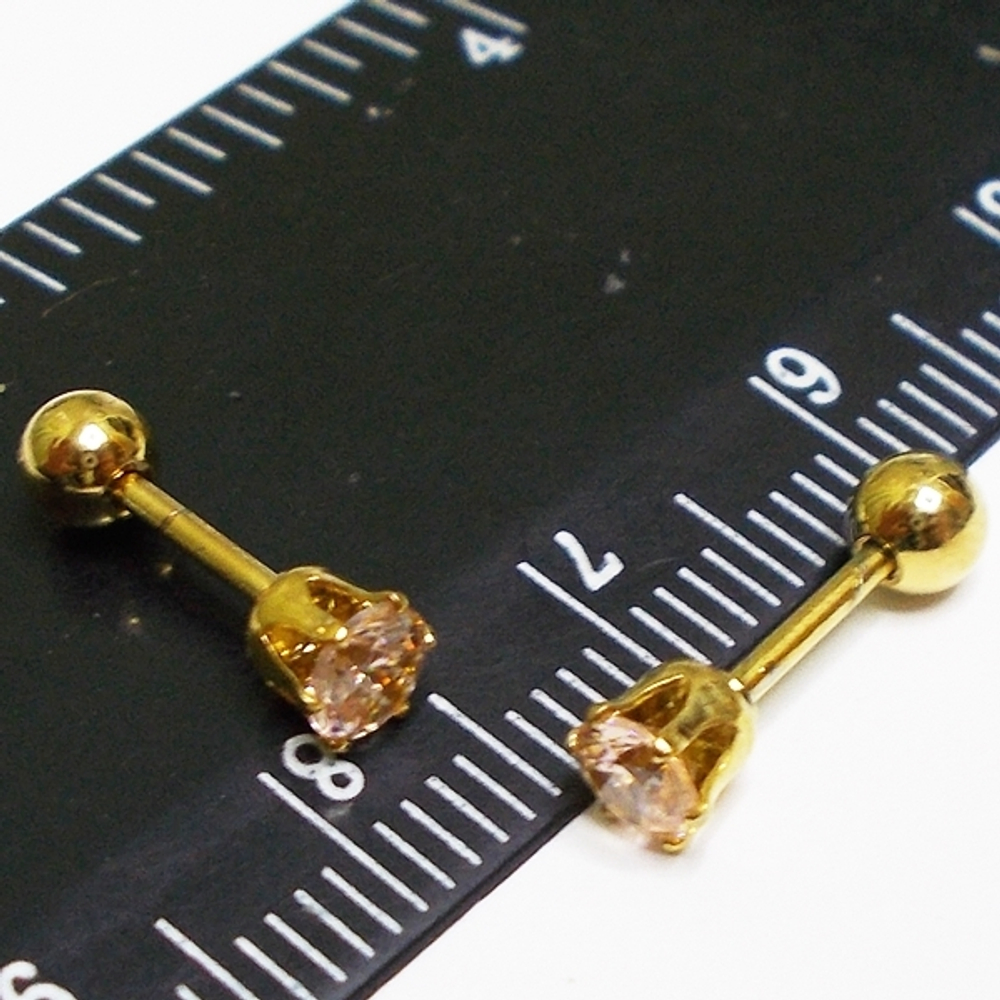 Микроштанга ( 6 мм) для пирсинга уха с бледно-розовым кристаллом. Медицинская сталь. Золотистая 1 шт.