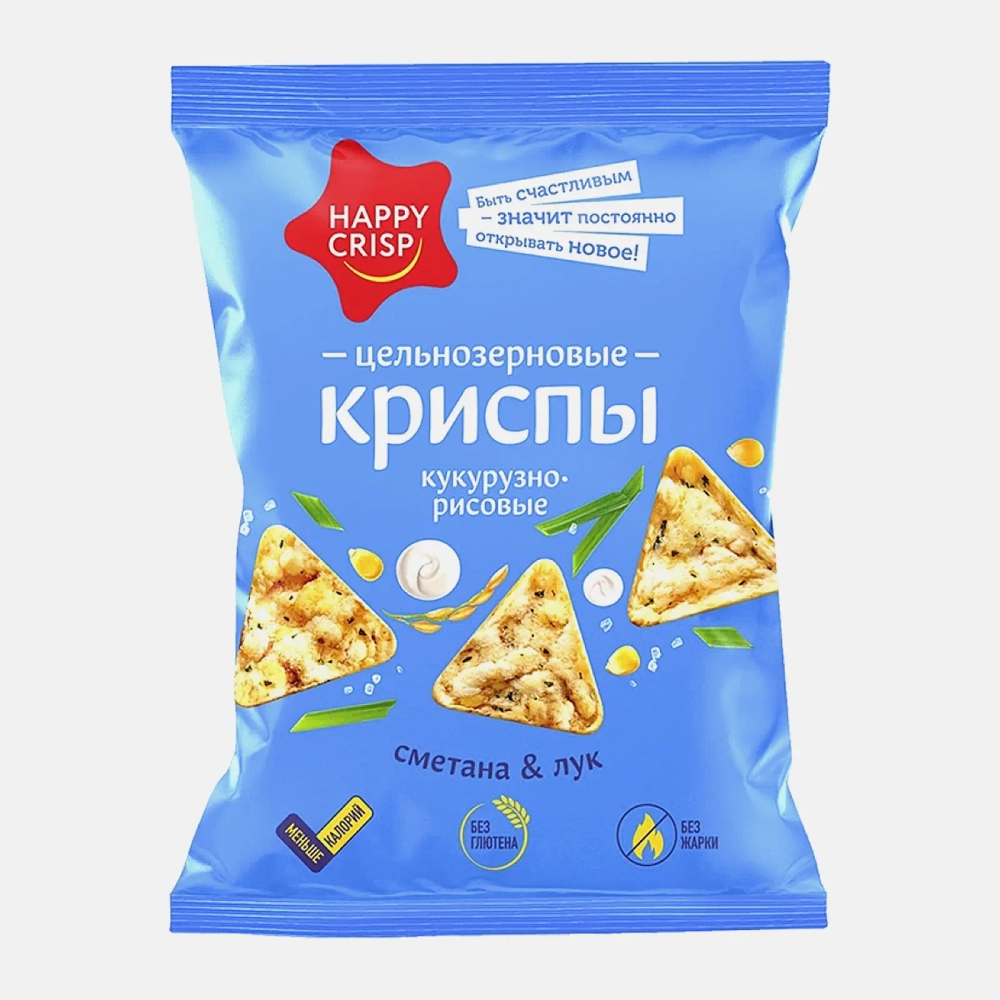 Чипсы Happy Crisp кукурузно-рисовые сметана лук 50г