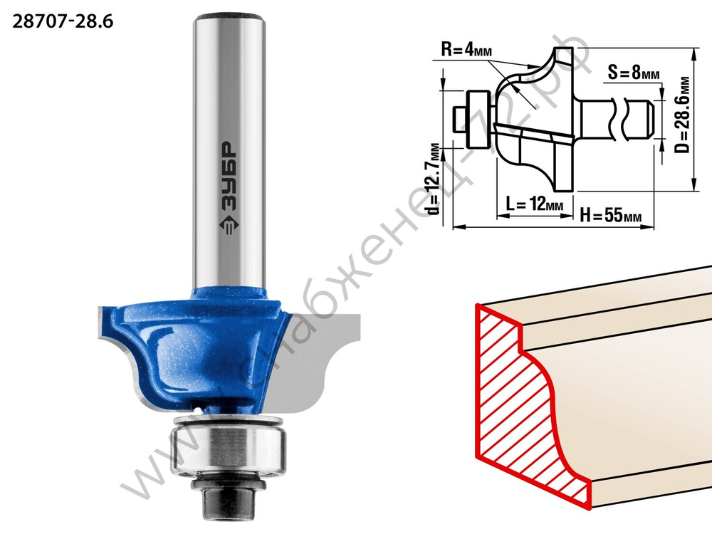 ЗУБР 28,6x12мм, радиус 4мм, фреза кромочная калевочная №6