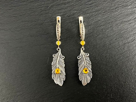 Серьги длинные "Перо Жар-Птицы".