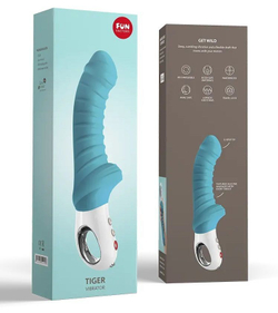 Бирюзовый вибратор с рёбрышками Tiger