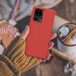 Противоударный чехол красного цвета от Nillkin для смартфона Xiaomi 13 Lite и Civi 2, серия Super Frosted Shield Pro