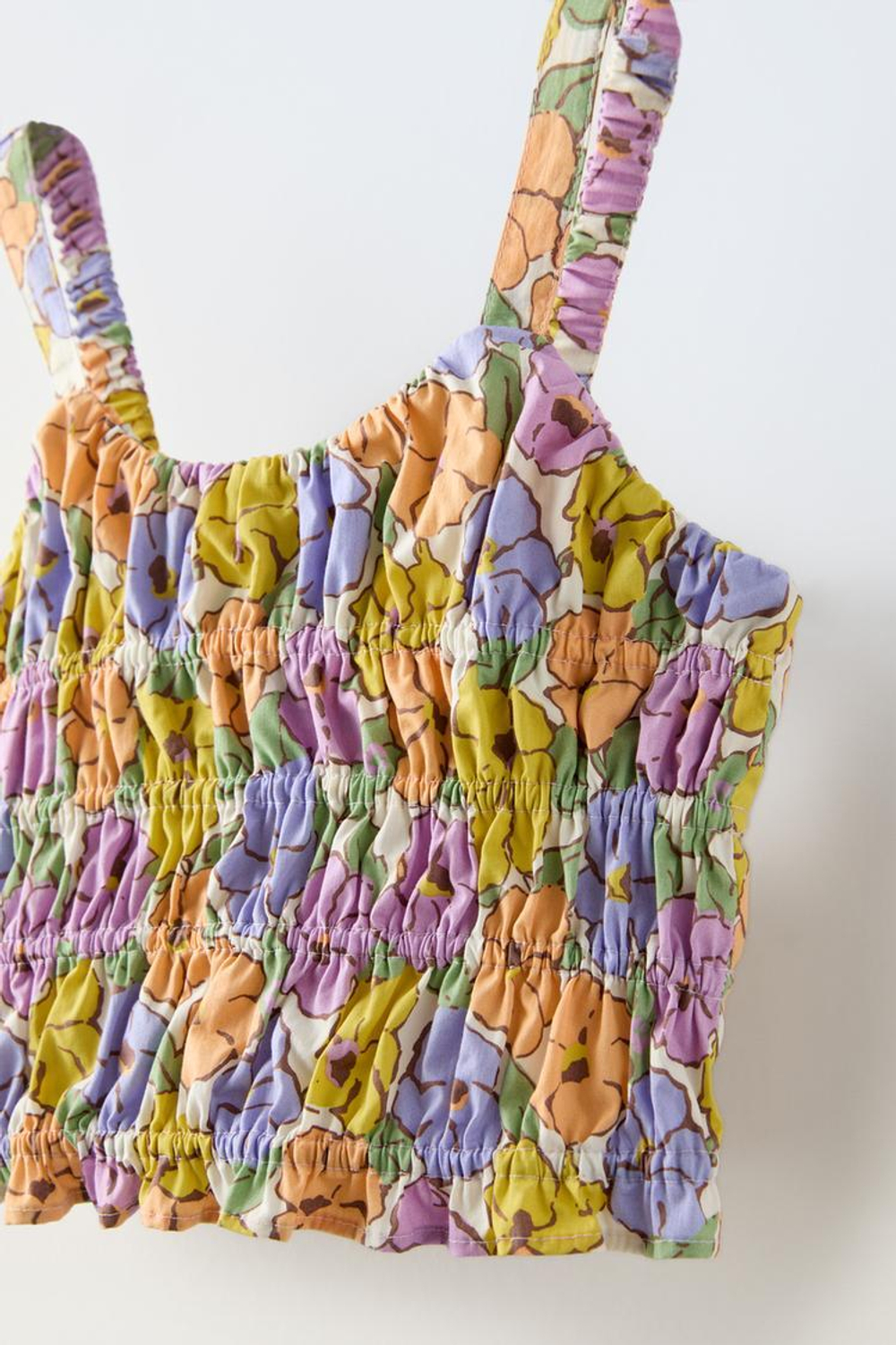 ZARA ТОП ИЗ ТКАНИ С ЦВЕТОЧНЫМ ПРИНТОМ С ЭЛАСТИЧНОЙ ДЕТАЛЬЮ, СИРЕНЕВЫЙ