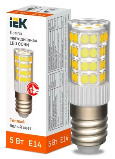 Лампа светодиодная CORN капсула 5Вт 230В 3000К керамика E14 IEK