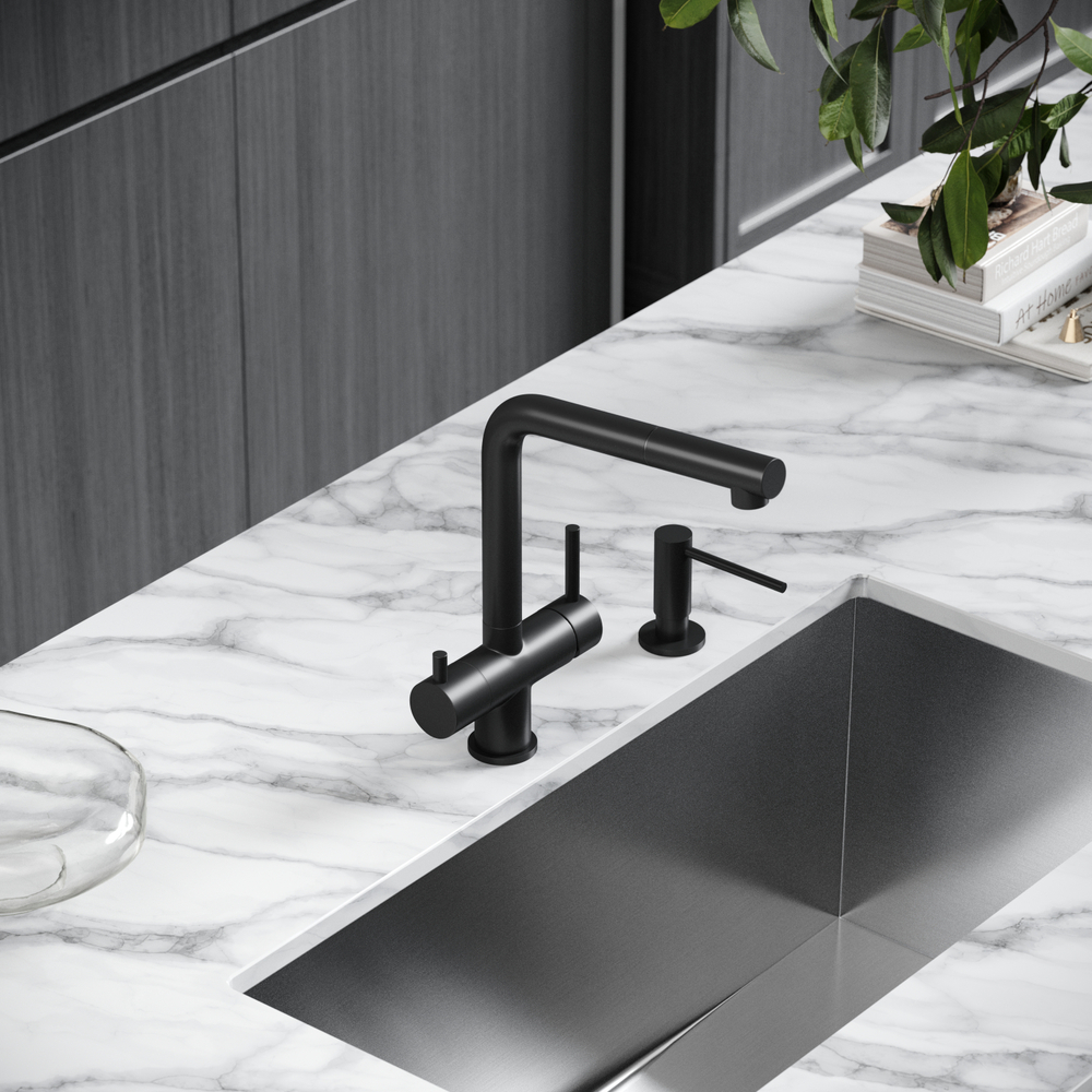 Смеситель для кухни Sancos Spin с вытяжным изливом, краном для фильтра, черный матовый, SC4015MB