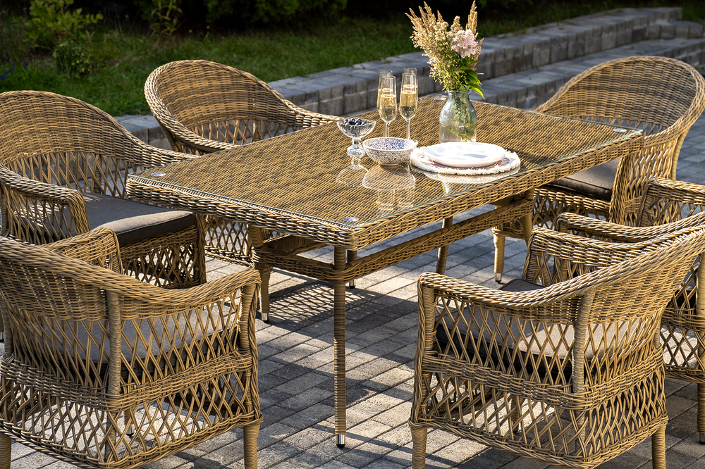 "Амароне" обеденная группа из искусственного ротанга на 6 персон, цвет соломенный