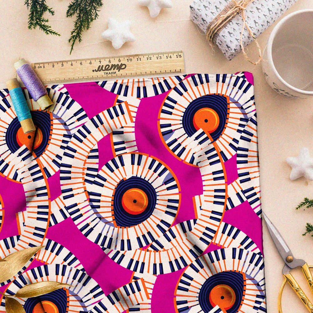 Ткань штапель узор из рояльных клавиш