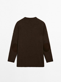 Massimo Dutti Свитер оверсайз из 100% кашемира с нашивками на локтях, шоколадный